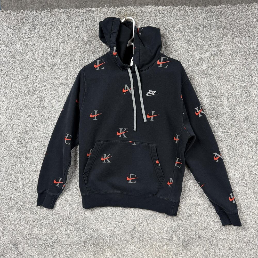 Nike Sportswear All Over Print Club Fleece Hoodie Mens Small Black Pullover